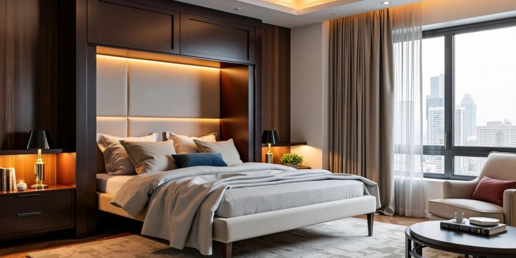 Modern Murphy bed in a stylish, cozy room.